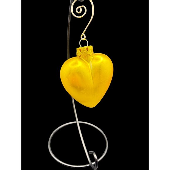 Hand-Painted Heart-Shaped Glass Ornament Painted With Cat & Wings Design - Picture 3 of 7